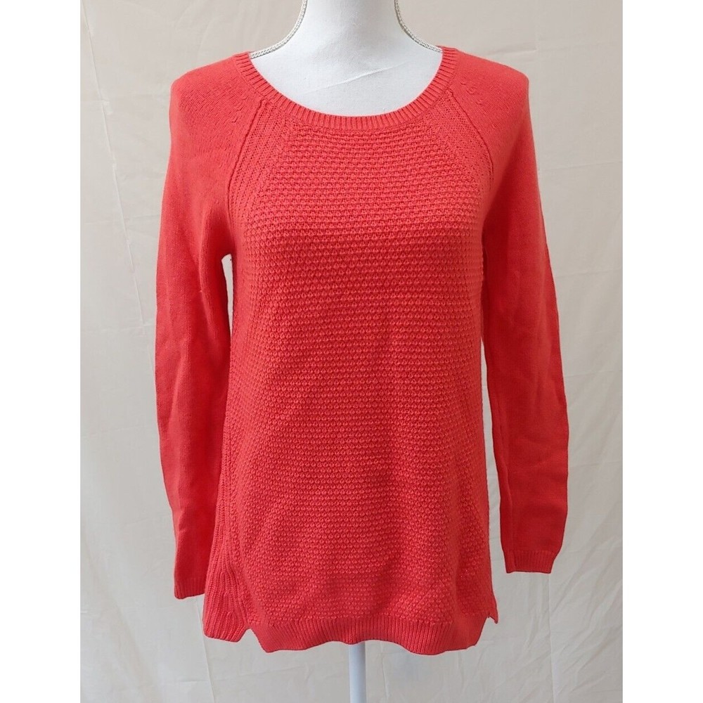 LOFT Womens Tunic Sweater Small Pink Long Sleeve Waffle Knit Wool Blend